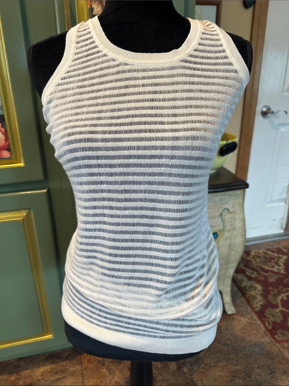 DKNYC White Sheer Stripe Knit Tank